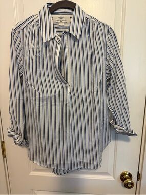 Trovata White Shirt with Blue Vertical Stripes - Women’s